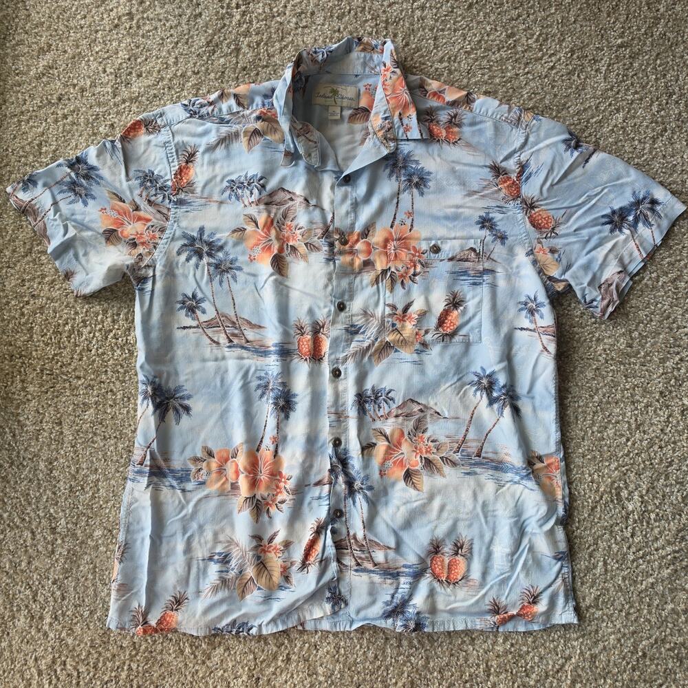 Island Shores Mens Blue Floral Hawaiian Palma Short Sleeve Shirt - Sz XL